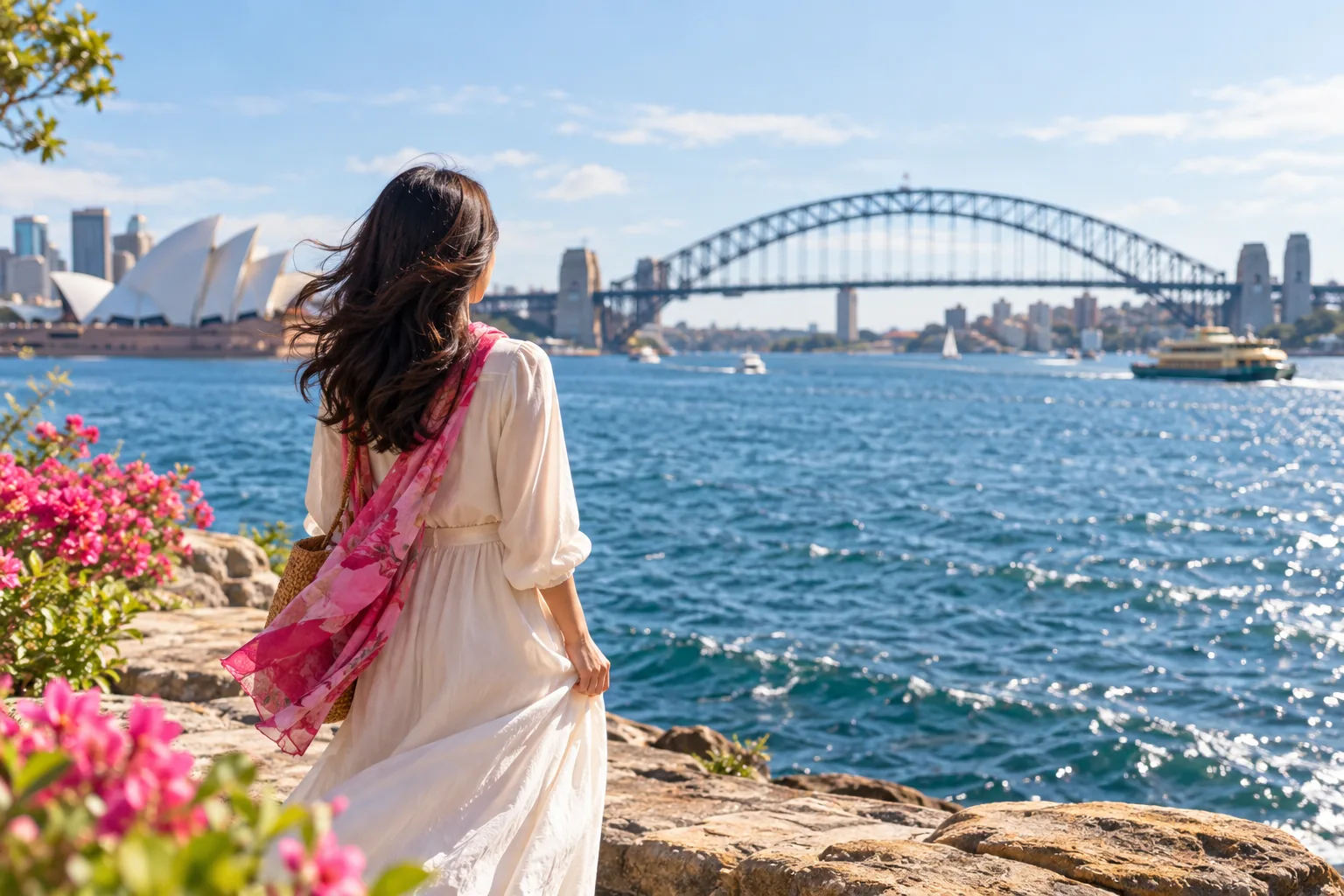 海辺の道を歩く女性のイメージ